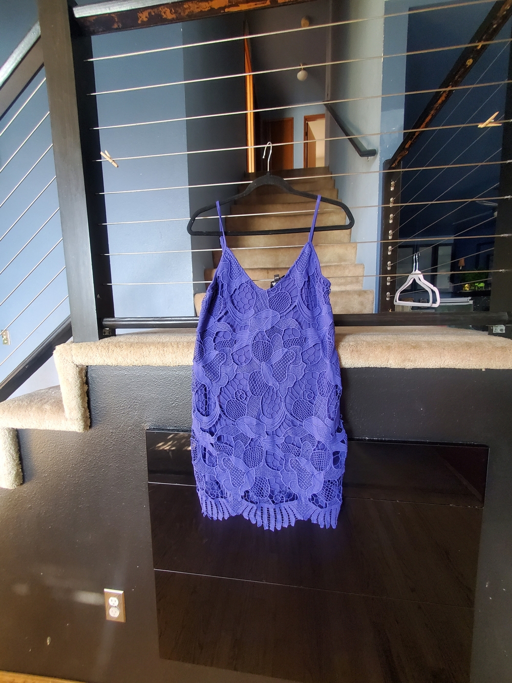 Express Purple Lace Mini Dress with Spaghetti Straps